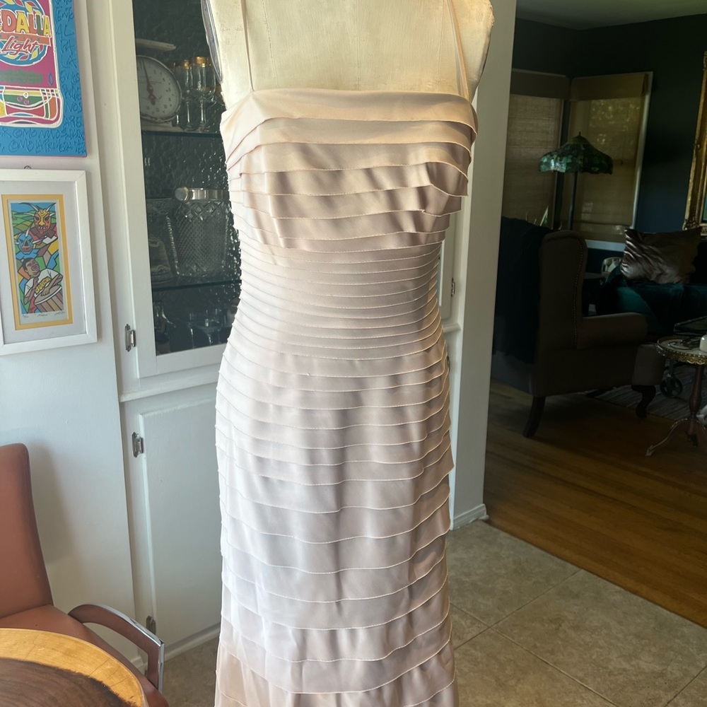 Gorgeous light silver long dress with shawl.